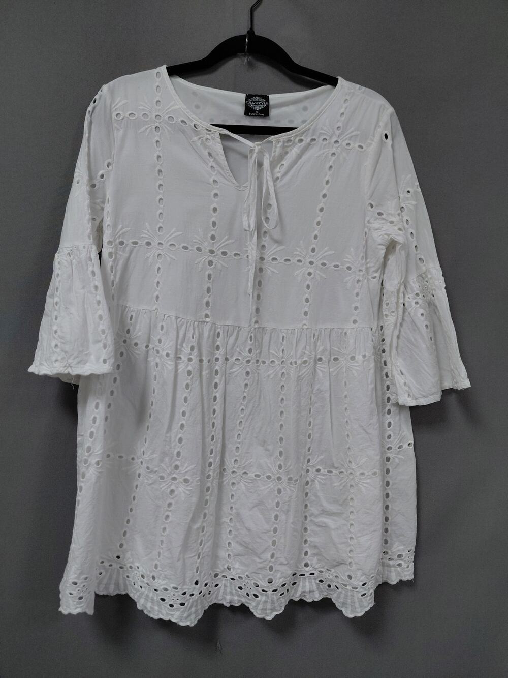 CAL STAYLE Cotton Blend White Short Eyelet Dress Women Size S